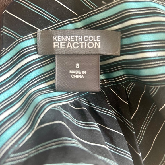 Kenneth Cole Reaction Black with Blue and White Pinstripes Cross Halter Top 8 - Picture 4 of 4